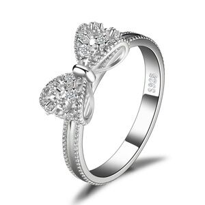 Sterling Silver Bow Ring – Sparkling CZ Accent, Dainty & Elegant